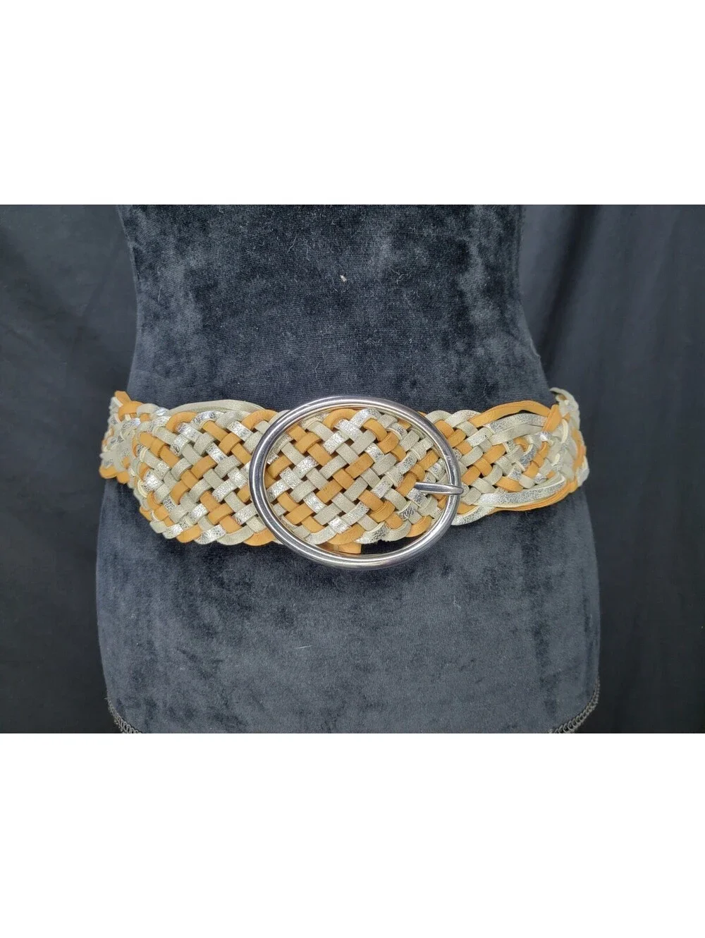 2x INC International Concepts Womens Braided Woven Belt Brown/Silver Size Small
